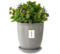 Pot de fleurs gris avec soucoupe rond LxH 320 mm x 345 mm surface céramique brillante modern glamour