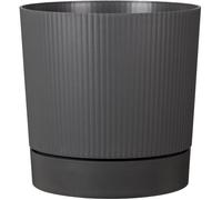 Scheurich LINO+, jardinière en plastique, couleur : gris métallisé, 47 cm de diamètre, 46 cm de hauteur, 56 l de capacité.