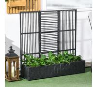 Pot de fleurs avec treillis d'escalade – Jardinière extérieure noire en résine tressée, avec treillis et espace de rangement