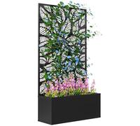 Pot de fleurs avec treillis grimpant - Jardinière d'extérieur - Métal - Motifs de feuilles - Avec pieds ou pour fixation murale
