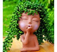 Pot de fleurs avec visage souriant brun, convenant à une utilisation intérieure et extérieure, pot de fleurs avec statue de fille mignonne, vase décoratif avec visage féminin, pot de plante succulente