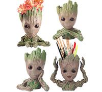 Pot de Fleurs Baby Groot, Pot à Crayons ou Pots de Fleurs avec Trou de Drainage, Parfait pour Une Petite Plante succulente, Cadeau de Noël ou d'anniversaire (4 Styles en 1)