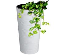 KADAX Cache-Pot décoratif Blanc ⌀ 25 cm x H 47 cm, Plastique avec éclats de Bois, Insert Amovible - pour Bureau, Jardin ou Balcon