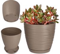 Pot de fleurs / cache-pot - Pot rond en plastique - Ø 13 cm - Taille moyenne - Pour l'intérieur/l'extérieur - Marron