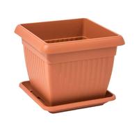 Pot de fleurs carré 1,7 L cache pot jardinière en plastique terre cuite marron 15x15x13 cm pot avec soucoupe