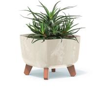 Pot de fleurs carré avec pieds jardiniere 29x22cm plastique creme aspect béton
