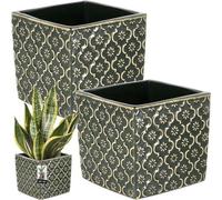 Pot de fleurs carré vintage vert foncé en céramique 13x13cm H : 13cm émaillé céramique 2 pièces - pour l'intérieur.
