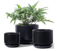 Pot de fleurs Céramique Noir Set de 3 - 10,5 cm, 13 cm et 17 cm - Pot pour plantes d'intérieur - Trou de drainage