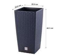 Pot de fleurs de jardin 37,6 cm haut effet rotin, cache-pot carré Rato