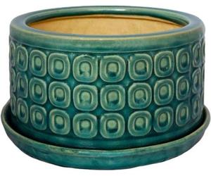 Pot de fleurs décoratif moderne et haut de gamme pour bonsaïs d'intérieur, couleur turquoise – imperméable et durable – pot de fleurs en céramique émaillée – H 385 cm x P 20 cm
