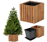 Pot de fleurs en bois pour sapin de Noël - 1,5 m - Jardinière résistante aux intempéries - 36 x 36 x 35 cm - Avec insert de 18 l - Pour arbres de Noël vivants - Prêt à l'emploi - Marron - 36 x 36 x 36