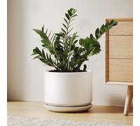 Pot de fleurs en céramique, 25 cm, avec soucoupe et trou de drainage, de couleur blanche