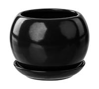 botle Pot de fleurs rond avec soucoupe - En céramique brillante - Noir - 170 x 160 mm - Surface brillante - Moderne et glamour