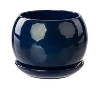 Pot de fleur bleu foncé avec soucoupe Rond 110 mm x 100 mm brillant céramique