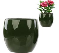Pot de fleurs en céramique, boule verte, brillant, lisse, Ø 25 cm, H 26 cm, émaillé à la main, cache-pot, décoration d'intérieur, décoration, élégant, moderne, sans écoulement d'eau