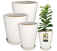 Pot de fleurs en céramique - KOTARBAU - Lot de 3 - Blanc émaillé - Soucoupe fournie - Tailles 26-42 cm