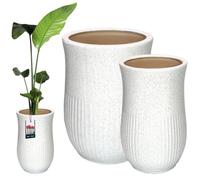 Pot de fleurs en céramique - KOTARBAU - Terrazzo - Lot de 2 - Diam. 23 & 31 cm - Blanc émaillé fait main