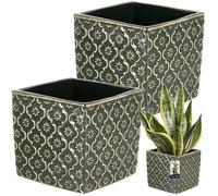 Pot de fleurs en céramique - KOTARBAU - Vintage - Vert foncé - Sur trois pieds - 13 x 13 x 13 cm - Lot de 2