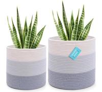 Pot de fleurs en coton tissé tricolore - Grand pot de fleurs d'intérieur - Bac de rangement pour plantes - Gris