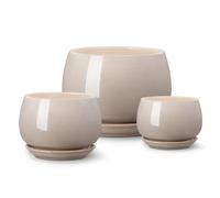 Pot de fleurs en faïence vancasso, lot de 3 pots, pot combiné pour plantes succulentes et plantes vertes, gris