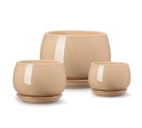 Pot de fleurs en faïence vancasso, lot de 3 pots, pot combiné pour plantes succulentes et plantes vertes, marron