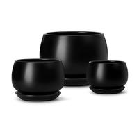 Pot de fleurs en faïence vancasso, lot de 3 pots, pot combiné pour plantes succulentes et plantes vertes, noir