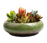 Pot de fleurs en forme de bol lotus, pot à bonsaï en céramique émaillée avec glaçage fluide unique, fleurs rétro peu profond pour cactus, plantes d'intérieur, décoration d'intérieur (18, 1 c