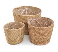 Pot de Fleurs en Osier 3 pièces, Panier de Plantes en jonc mer tissé à la Main avec Doublure en Plastique pour Plantes d'intérieur, Rangement décoratif et Couverture jardinière pour la maiso