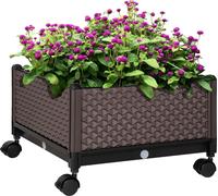 Pot de fleurs en plastique avec roues, matériau PP durable, marron, 50x50x33 cm