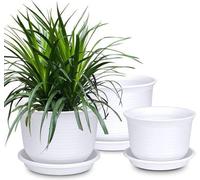 Pot de fleurs en plastique, diamètre 23,5/25/30 cm, pot rond de grande taille avec soucoupe, pour fleurs et plantes, pour l'intérieur et l'extérieur, pot d'extérieur (lot de 3, blanc)
