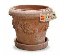 Pot de Fleurs en Terre Cuite | 25 cm | Motif Citron | Fabriqué en Italie | avec Soucoupe | Jardin | Maison | Décoration méditerranéenne(30cm)