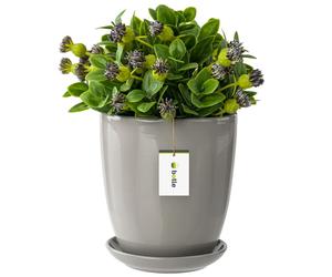 Pot de fleurs gris avec soucoupe rond LxH 320 mm x 345 mm surface céramique brillante modern glamour