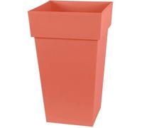 EDA - Pot de Fleur Carré Haut Toscane - 62 L - Intérieur & Extérieur - Zone de rétention d'eau pour Limiter l'Arrosage - Plastique Recyclé - 39 x 39 x H. 65 cm - Orange Terre Battue