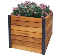 Mendler Pot de fleurs HWC-L23 32 x 34 x 34 cm — aluminium, bois d'acacia, marron
