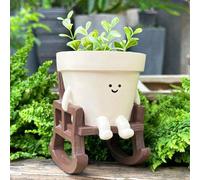 Pot de fleurs Ibenzoa® en forme de fauteuil à bascule avec un visage souriant – résine synthétique, résistant aux intempéries, pour intérieur et extérieur, 10x12x13 cm, idéal pour les succulentes et l