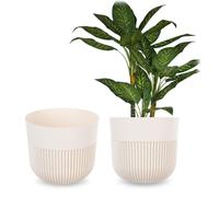 Pot de fleurs KADAX Ø 25 cm, cache-pot à structure rainurée pour l'intérieur et l'extérieur, pot de fleurs en plastique, cache-pot pour plantes d'intérieur (écru)