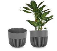 Pot de fleurs KADAX Ø 25 cm, cache-pot à structure rainurée pour l'intérieur et l'extérieur, pot de fleurs en plastique, cache-pot pour plantes d'intérieur (anthracite)