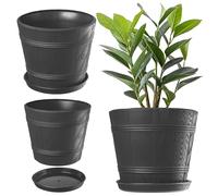 KADAX Pot de fleurs avec soucoupe "Pula", bac à fleurs en plastique, graphite, aspect bois, 42 cm