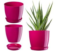 Pot de fleurs KADAX avec dessous de plat, en plastique, rond, 20 cm, rouge am...