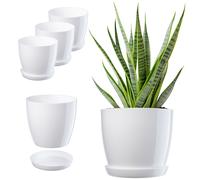 KADAX - Lot de 3 pots de fleurs avec soucoupe - Pots de fleurs en plastique ronds pour l'intérieur - Cache-pots pour fleurs et plantes d'intérieur, pots pour herbes (28 cm, blanc)