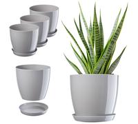 KADAX Pot de Fleurs Rond en Plastique avec Soucoupe - pour Intérieur, Plantes et Herbes - Lot de 3 à 28 cm, Gris