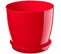 Pot de fleurs KADAX avec dessous de plat, en plastique, rond, 28 cm, rouge
