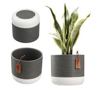 KADAX Pot à fleurs/plantes en céramique, 2 variantes de couleurs, cache-pot avec gaufrages décoratifs, bac à fleurs en céramique, pot pour plantes d'intérieur (14 cm, gris)