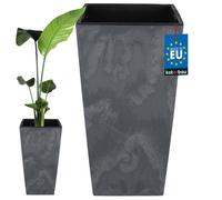 Pot de fleurs - KOTARBAU - 400x400x750 mm - Plastique aspect béton - Gris foncé - Carré