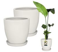 KOTARBAU® Lot de 2 pots à plantes avec soucoupe Blanc ⌀ 31 cm Hauteur : 30 cm Céramique émaillée Pot de fleurs Céramique grand Plant Pot Pot Cactus avec soucoupe Cache-pot avec soucoupe Pots de fleurs