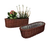Pot de fleurs - KOTARBAU - Lot de 2 ovale 50 cm - Osier (rotin) - Film protecteur intérieur - Marron