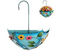 Pot de fleurs mural en métal à suspendre, panier de plantes créatif en fer, décoration murale pour maison, jardin, extérieur, porche, cour, avec trou de drainage (bleu)