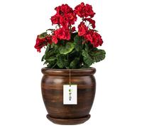 Pot de fleurs Pot d'arbre foncé avec soucoupe rond DxH 280 mm x 305 mm surface céramique mate modern glamour
