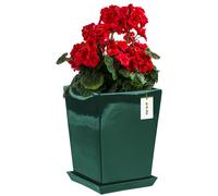 Pot de fleurs Pot de fleurs avec soucoupe Carré LxH : 21,5 cm x 29 cm Vert foncé brillant Surface, Simple et minimaliste, Interne Haut, écoulement en bas, Support Orchidée Vase Céramique