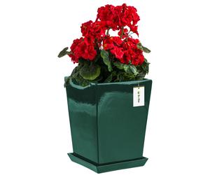 Pot de fleurs Pot de fleurs avec soucoupe Carré LxH : 29,5 cm x 34 cm Vert foncé brillant Surface, Simple et minimaliste, Interne Haut, écoulement en bas, support Orchidée Vase Keram